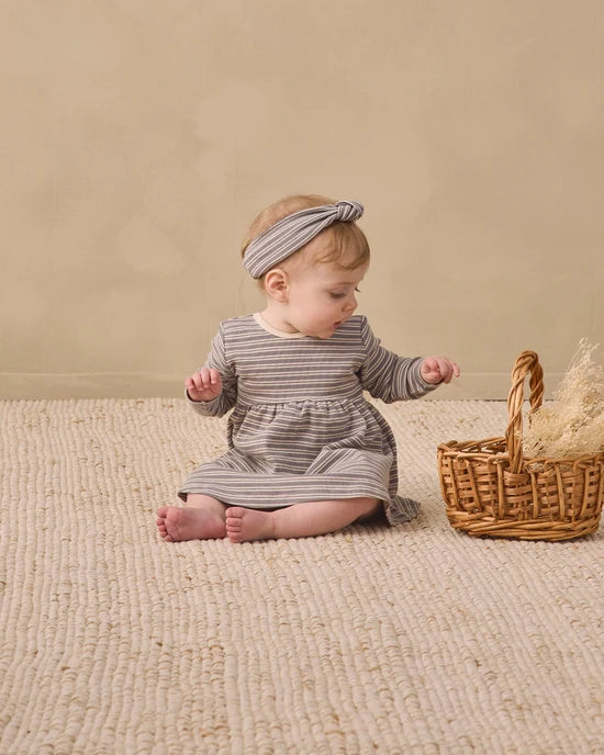 Quincy Mae Slate Microstripe | Ribbed Long Sleeve Dress