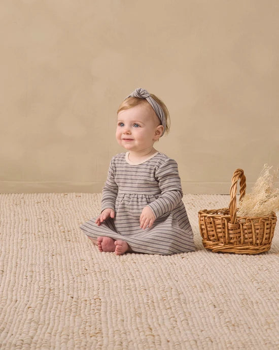 Quincy Mae Slate Microstripe | Ribbed Long Sleeve Dress