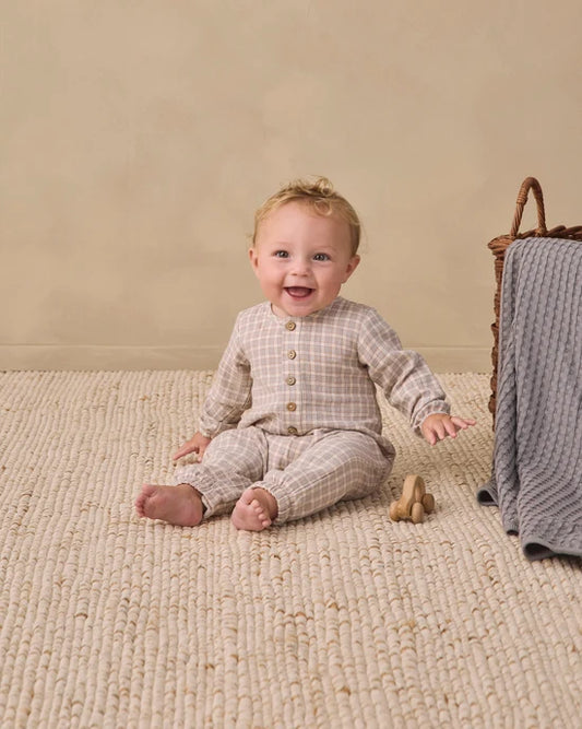 Quincy Mae Cloud Blue Gingham | Woven Jumpsuit