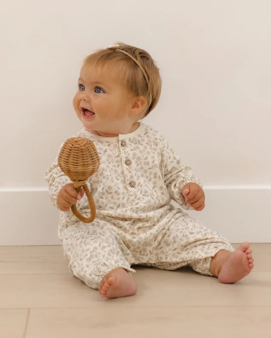 Quincy Mae Ivory Floret | Henley Bubble Jumpsuit