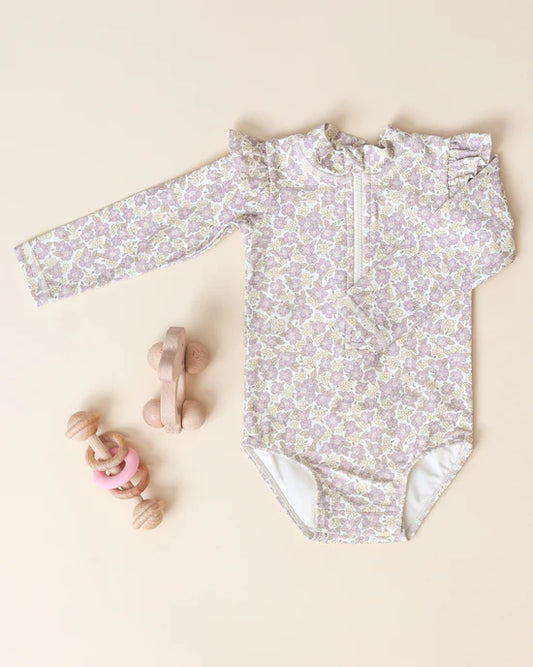 Quincy Mae Ivory Purple Floral | Byron Rashguard One-Piece
