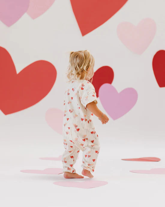 Quincy Mae Ivory Heart Balloons | Jersey Tee + Pant Set