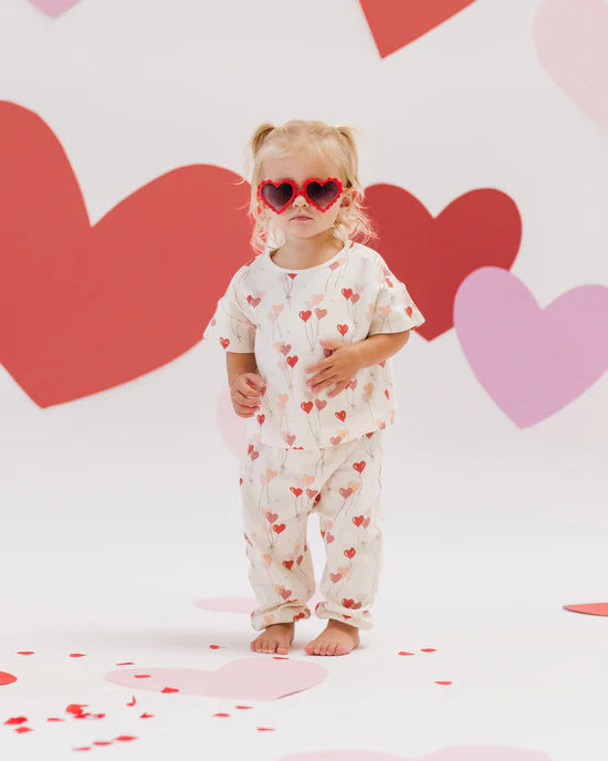 Quincy Mae Ivory Heart Balloons | Jersey Tee + Pant Set