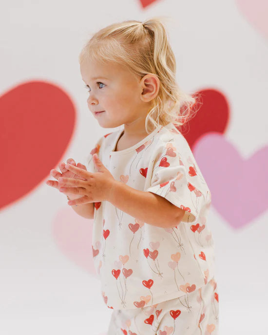 Quincy Mae Ivory Heart Balloons | Jersey Tee + Pant Set