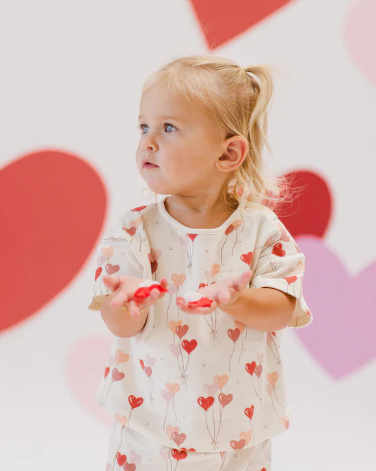 Quincy Mae Ivory Heart Balloons | Jersey Tee + Pant Set