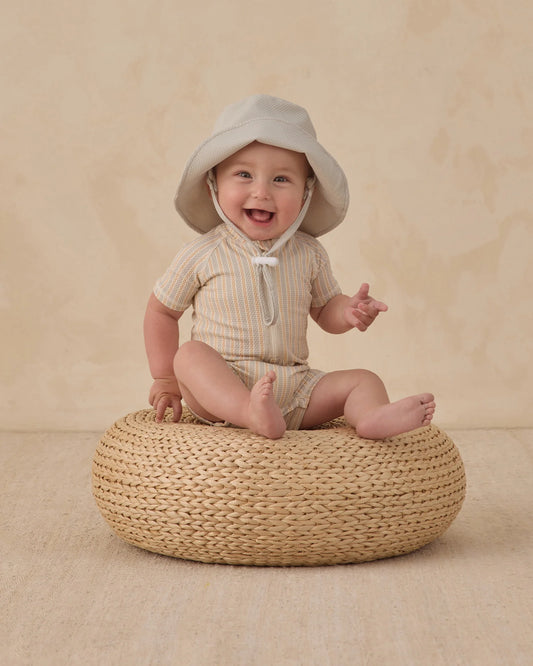 Quincy Mae Blue + Butterscotch Stripe | Zip Rash Guard One-Piece