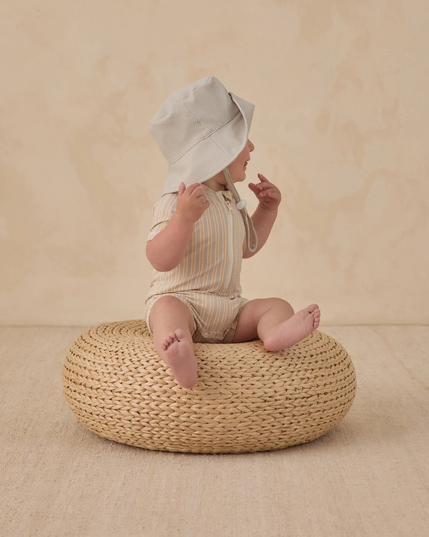 Quincy Mae Blue + Butterscotch Stripe | Zip Rash Guard One-Piece