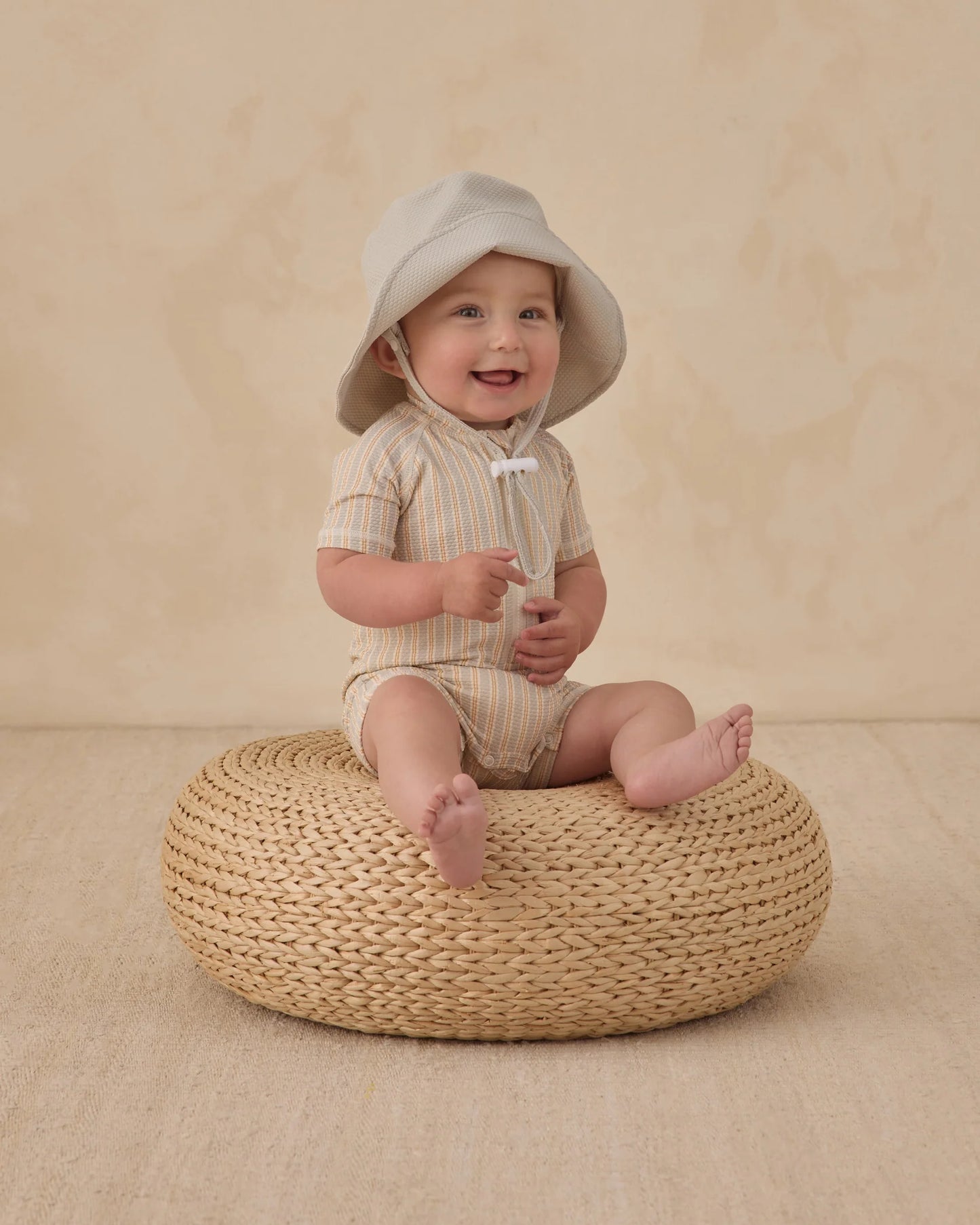 Quincy Mae Blue + Butterscotch Stripe | Zip Rash Guard One-Piece