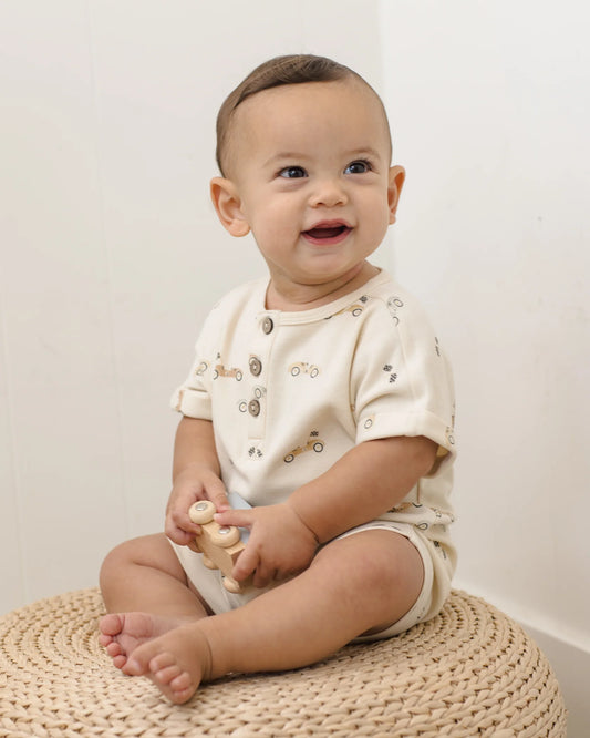 Quincy Mae Natural Race Car | Short Sleeve One-Piece Romper