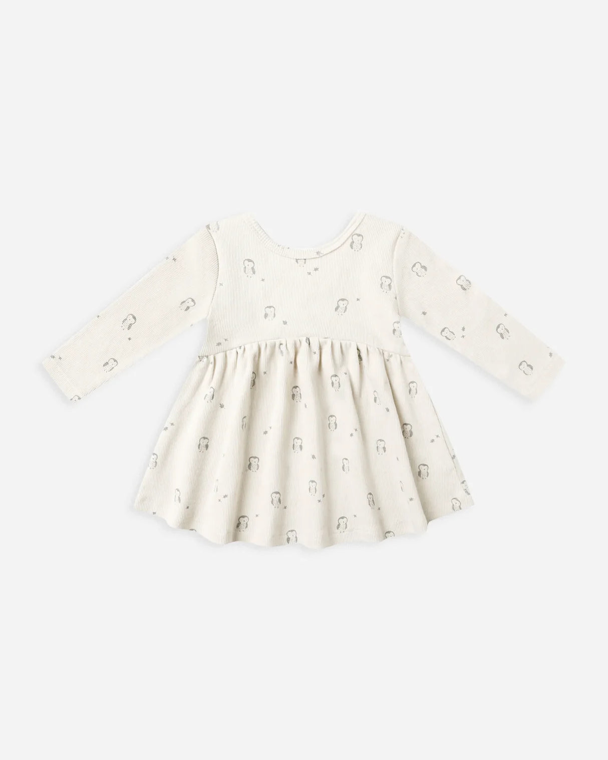 Quincy Mae Natural Owls | Ribbed Long Sleeve Dress