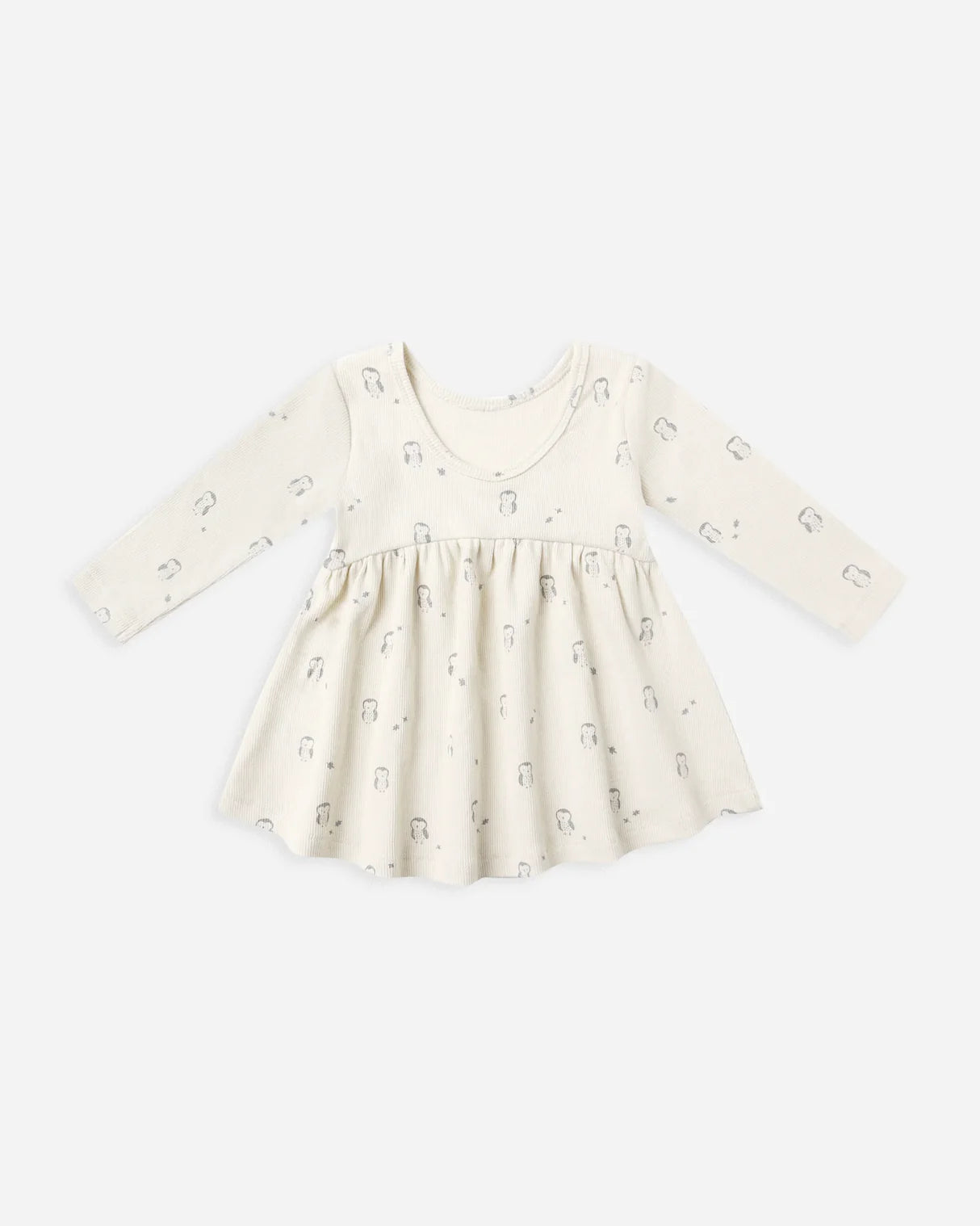 Quincy Mae Natural Owls | Ribbed Long Sleeve Dress