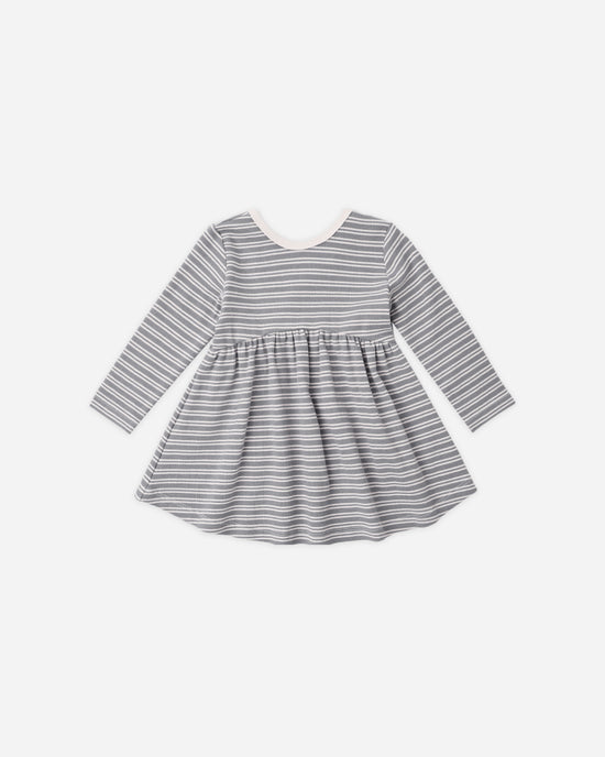 Quincy Mae Slate Microstripe | Ribbed Long Sleeve Dress
