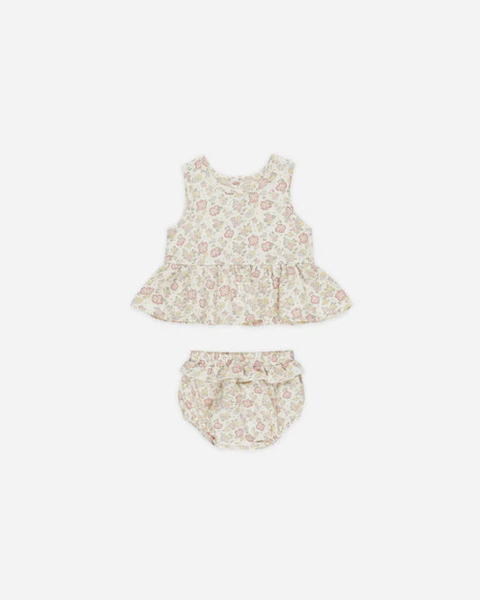 Quincy Mae Ivory Bloom | Sleeveless Peplum Set