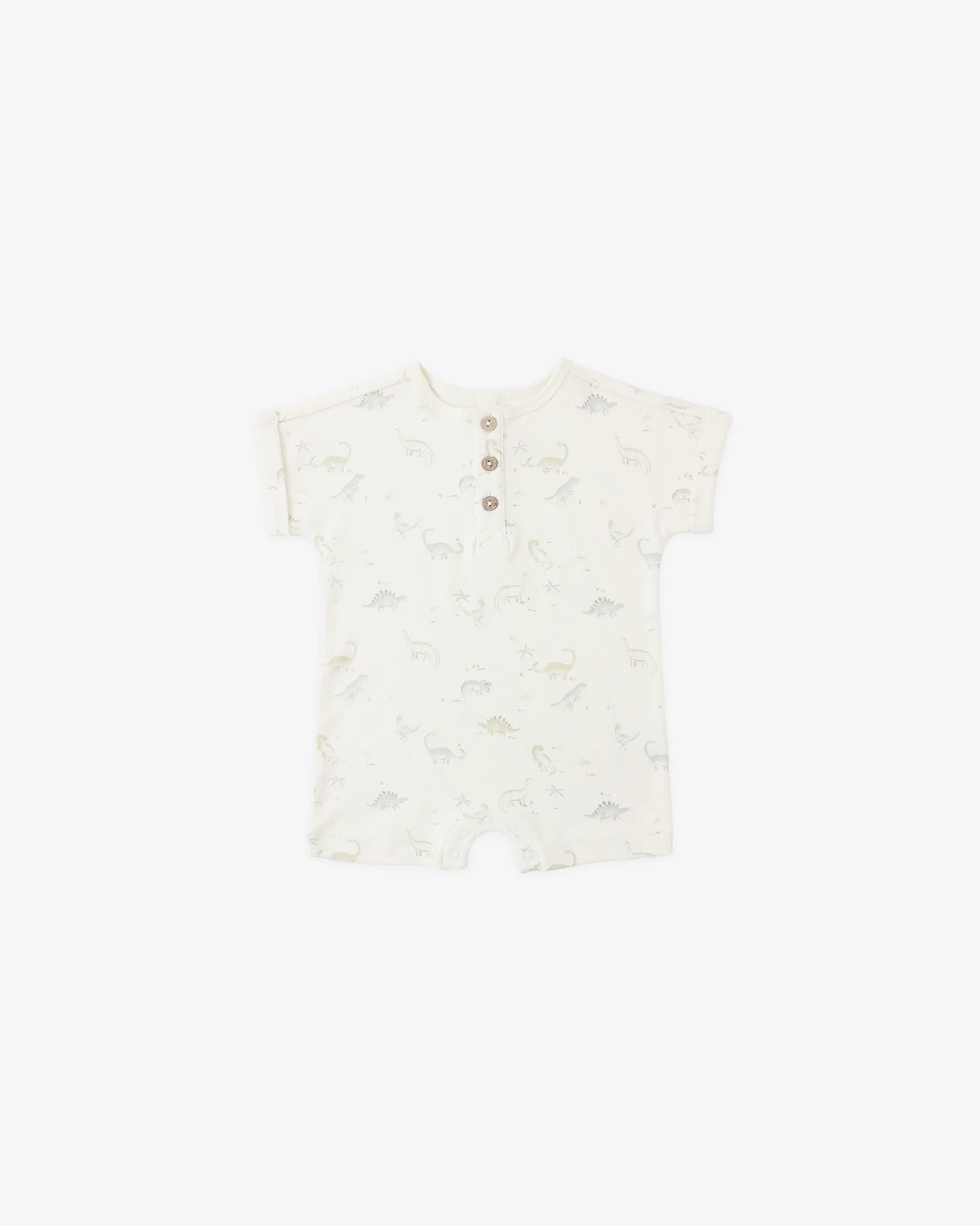 Quincy Mae Ivory Dinosaur | Short Sleeve One-Piece Romper
