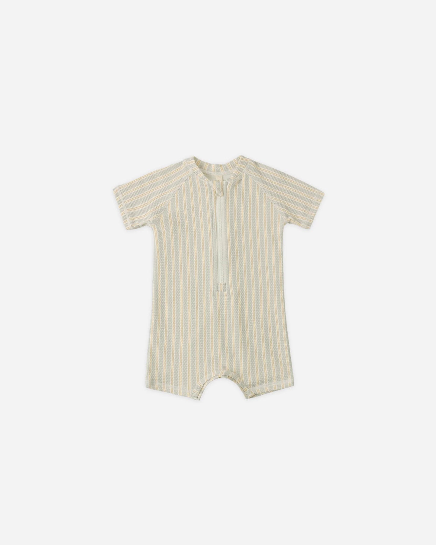 Quincy Mae Blue + Butterscotch Stripe | Zip Rash Guard One-Piece