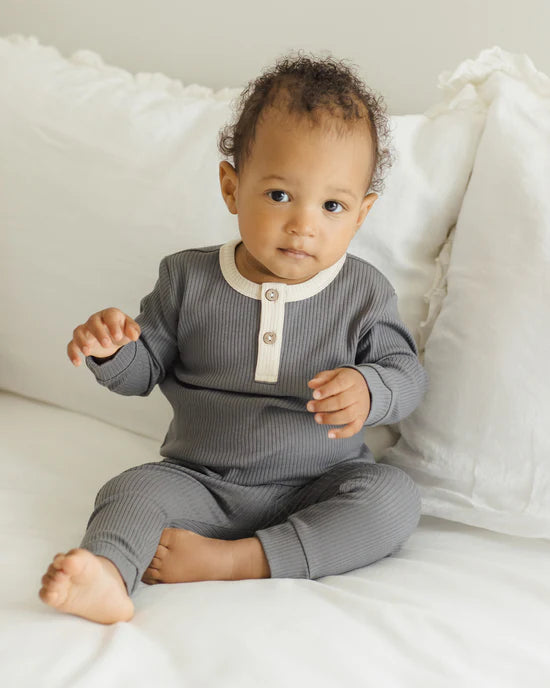 Quincy Mae Indigo | Ribbed Henley Shirt + Legging Set