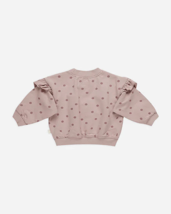 Quincy Mae Mauve Polka Dots | Ruffle Fleece Sweatshirt + Sweatpant Set