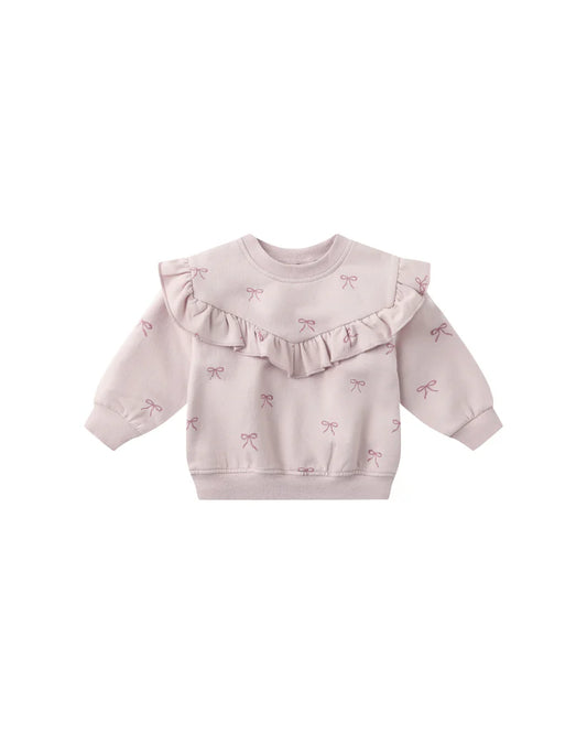 Quincy Mae Lilac Bows | Ruffle Fleece Sweatshirt + Sweatpant Set