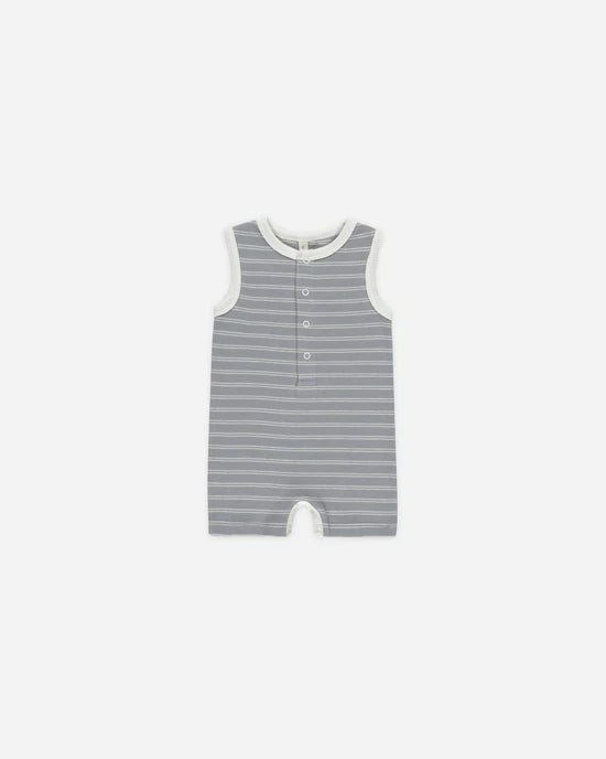 Quincy Mae Blue Pinstripe | Ribbed Henley Romper