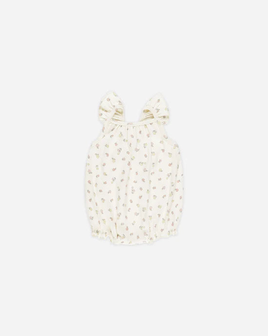 Quincy Mae Ivory Fleur | Ribbed Ruffle Romper