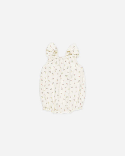 Quincy Mae Ivory Fleur | Ribbed Ruffle Romper