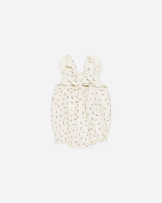 Quincy Mae Ivory Fleur | Ribbed Ruffle Romper