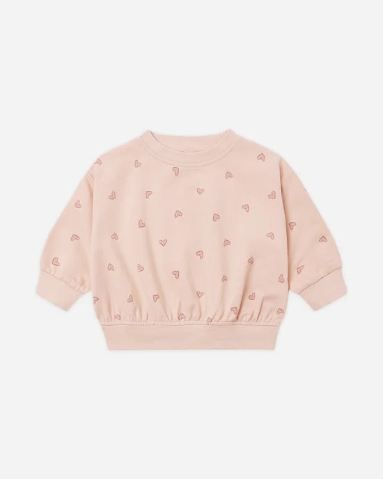 Quincy Mae Dusty Rose Hearts | Relaxed Sweatshirt + Sweatpant Set