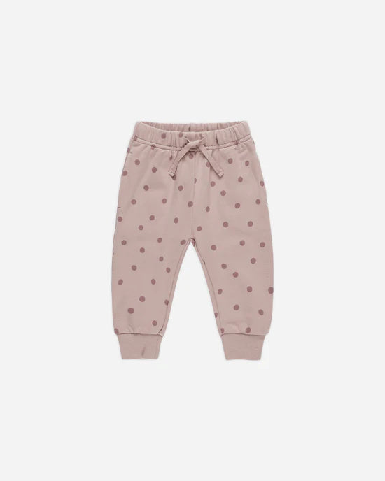 Quincy Mae Mauve Polka Dots | Ruffle Fleece Sweatshirt + Sweatpant Set