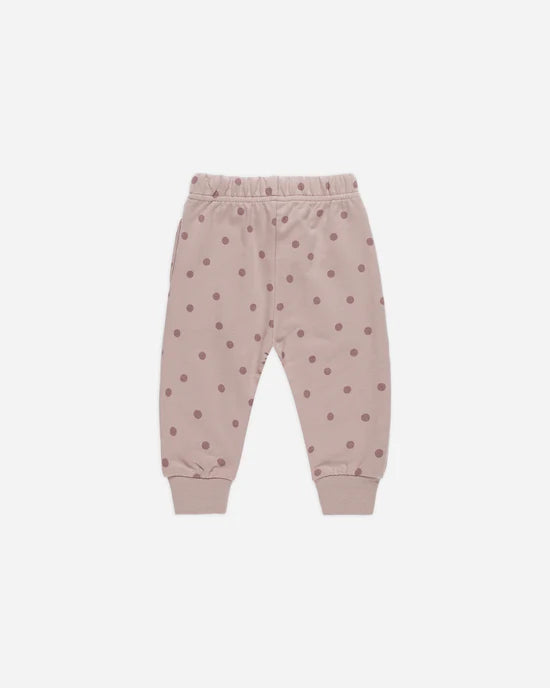 Quincy Mae Mauve Polka Dots | Ruffle Fleece Sweatshirt + Sweatpant Set