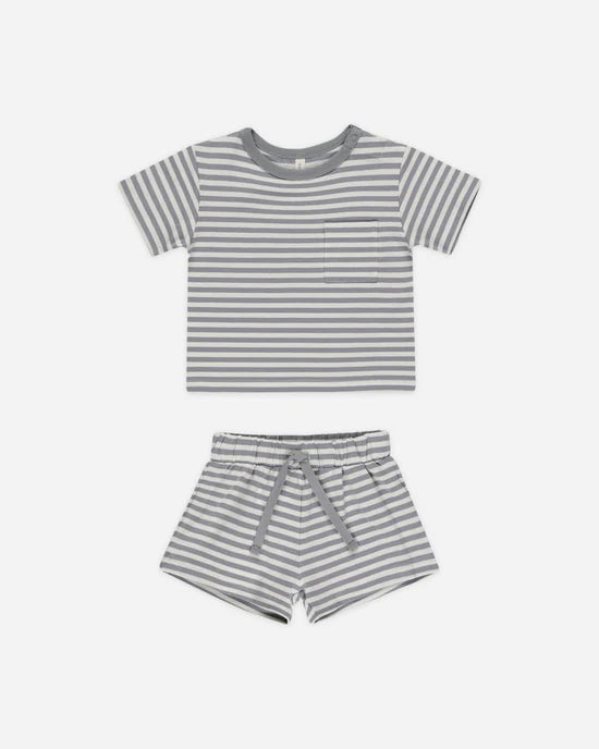 Quincy Mae Blue Stripe | Pocket Tee + Short Set