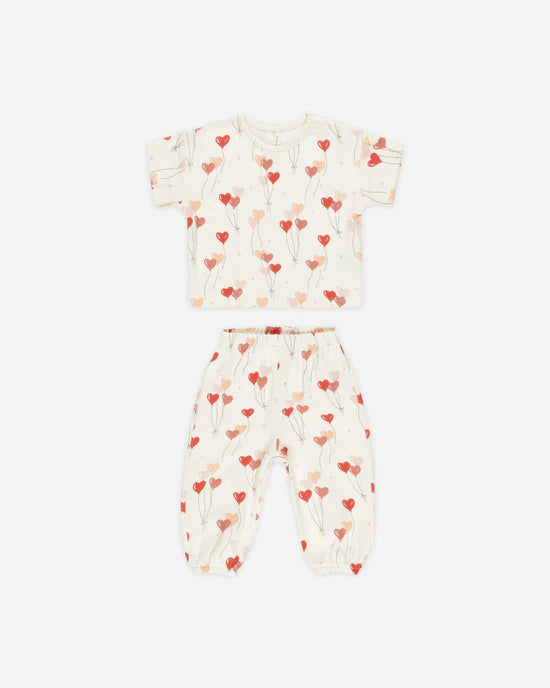 Quincy Mae Ivory Heart Balloons | Jersey Tee + Pant Set