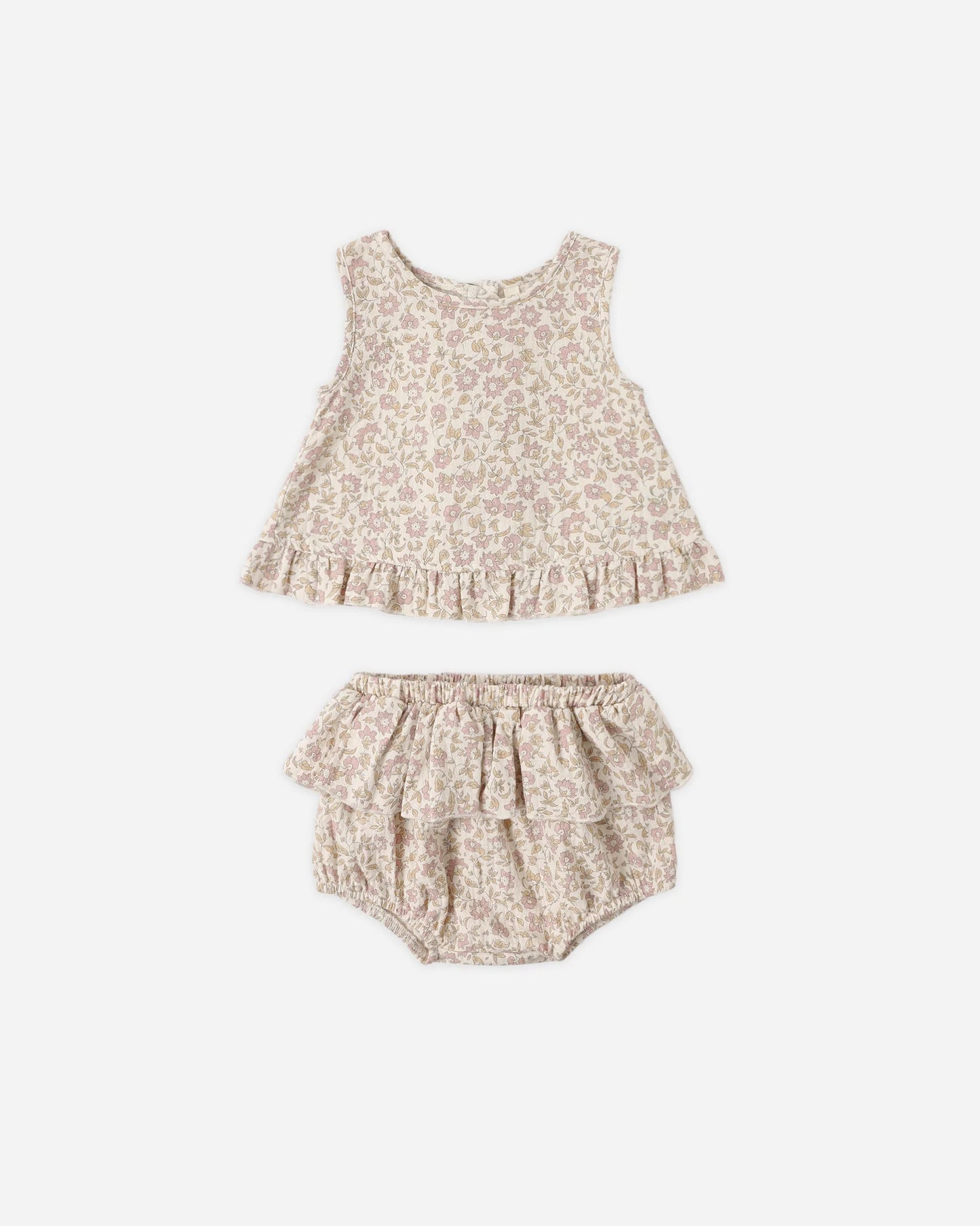 Quincy Mae Natural Dahlia | Ruffled Tulip Top + Bloomer Set