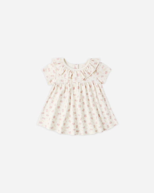 Quincy Mae Ivory Flower Field | Ruffle Collar Jersey Dress
