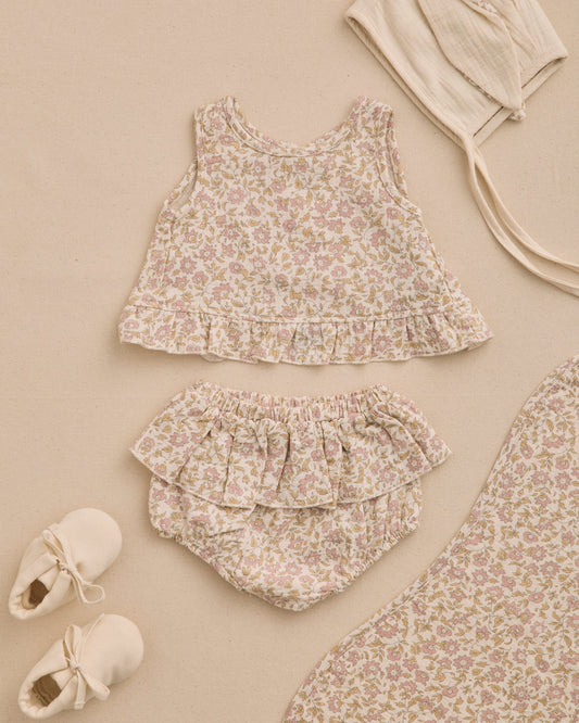 Quincy Mae Natural Dahlia | Ruffled Tulip Top + Bloomer Set