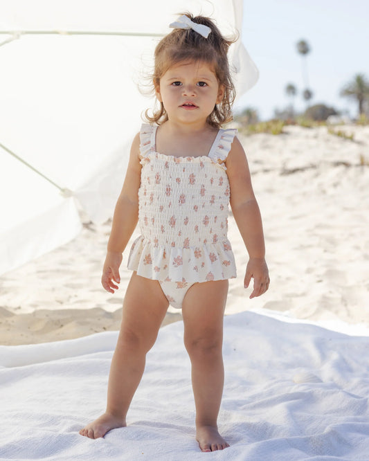 Quincy Mae Ivory Garden Rose | Smocked One-Piece Swimsuit