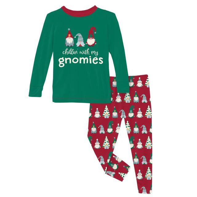 Kickee Crimson Gnomes | Long Sleeve Graphic Tee PJ Set