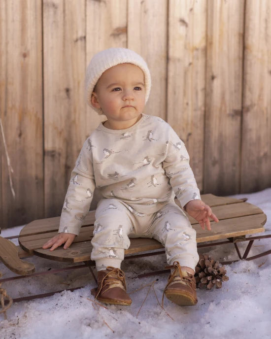 Rylee + Cru Parchment | Skiing Penguins Long Sleeve Tee + Pant Set