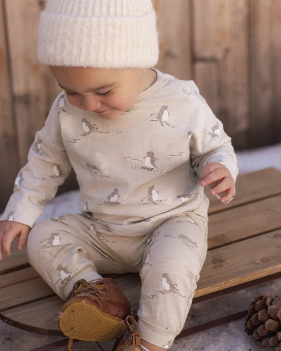 Rylee + Cru Parchment | Skiing Penguins Long Sleeve Tee + Pant Set