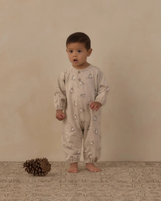 Rylee + Cru Parchment | Skiing Penguins Henley Jumpsuit
