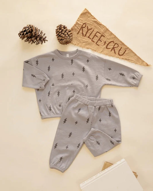 Rylee + Cru Dusty Blue Bolts | Relaxed Set