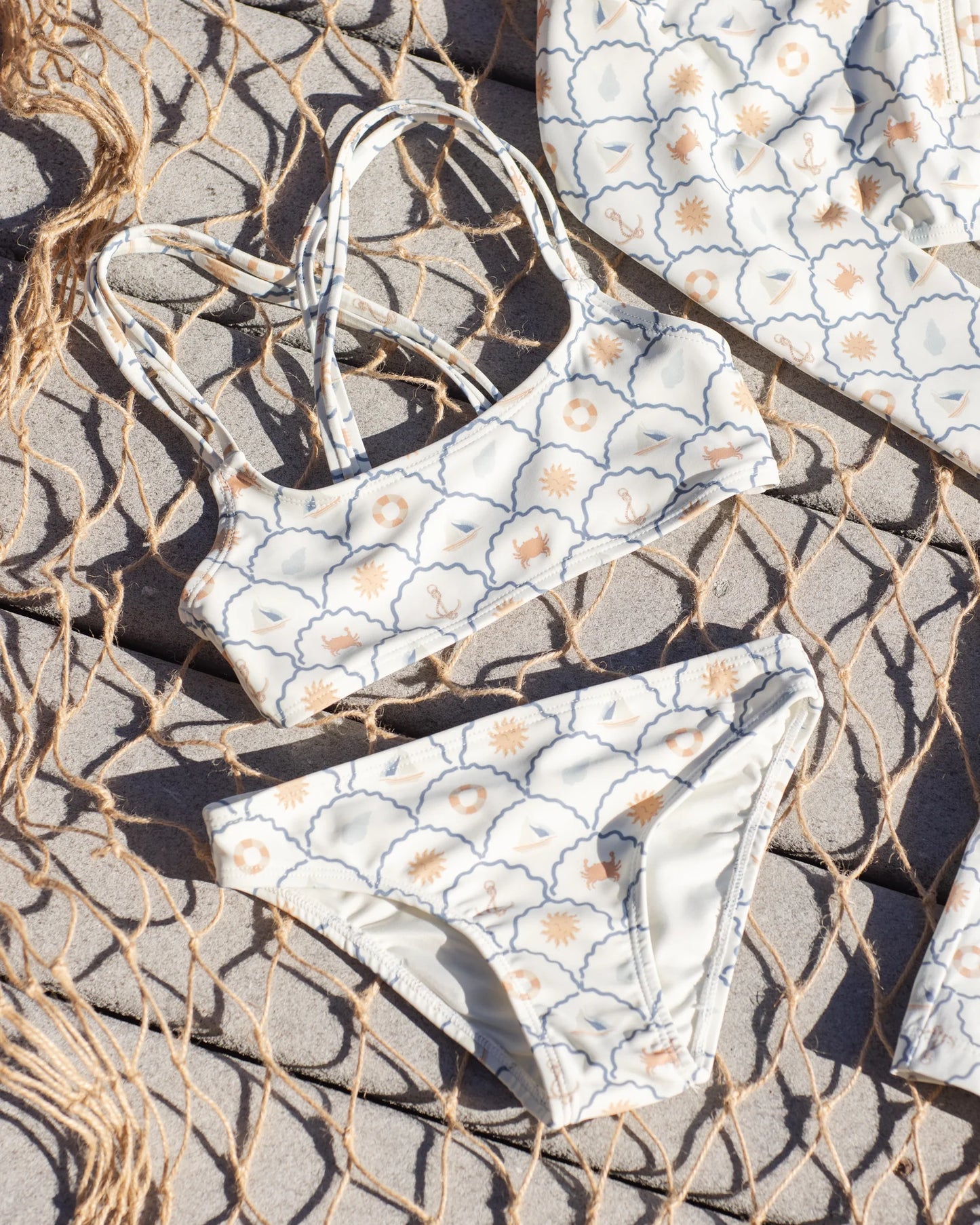 Rylee + Cru Ivory Nautical | Crop Rash Guard Set