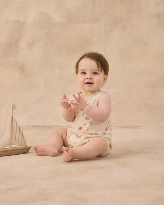 Rylee + Cru Natural Aquatic | Sleeveless One-Piece Romper