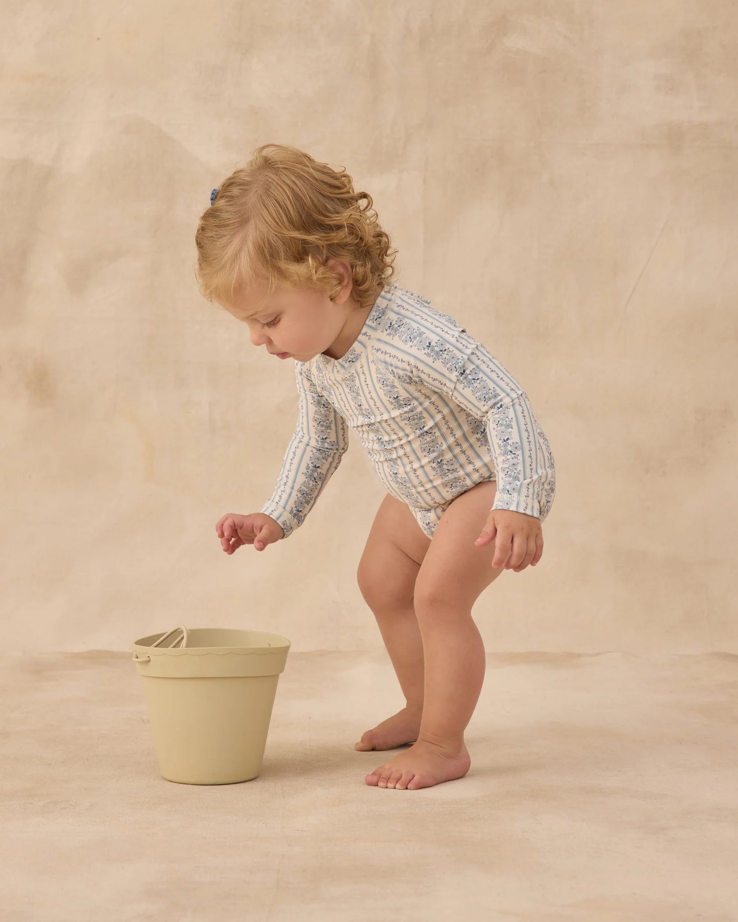 Rylee + Cru Natural Blue Floral | Delphine Rash Guard One-Piece Set