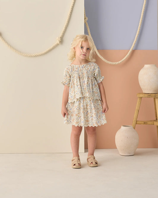 Rylee + Cru Ivory Bloom | Smocked V Mini Skirt