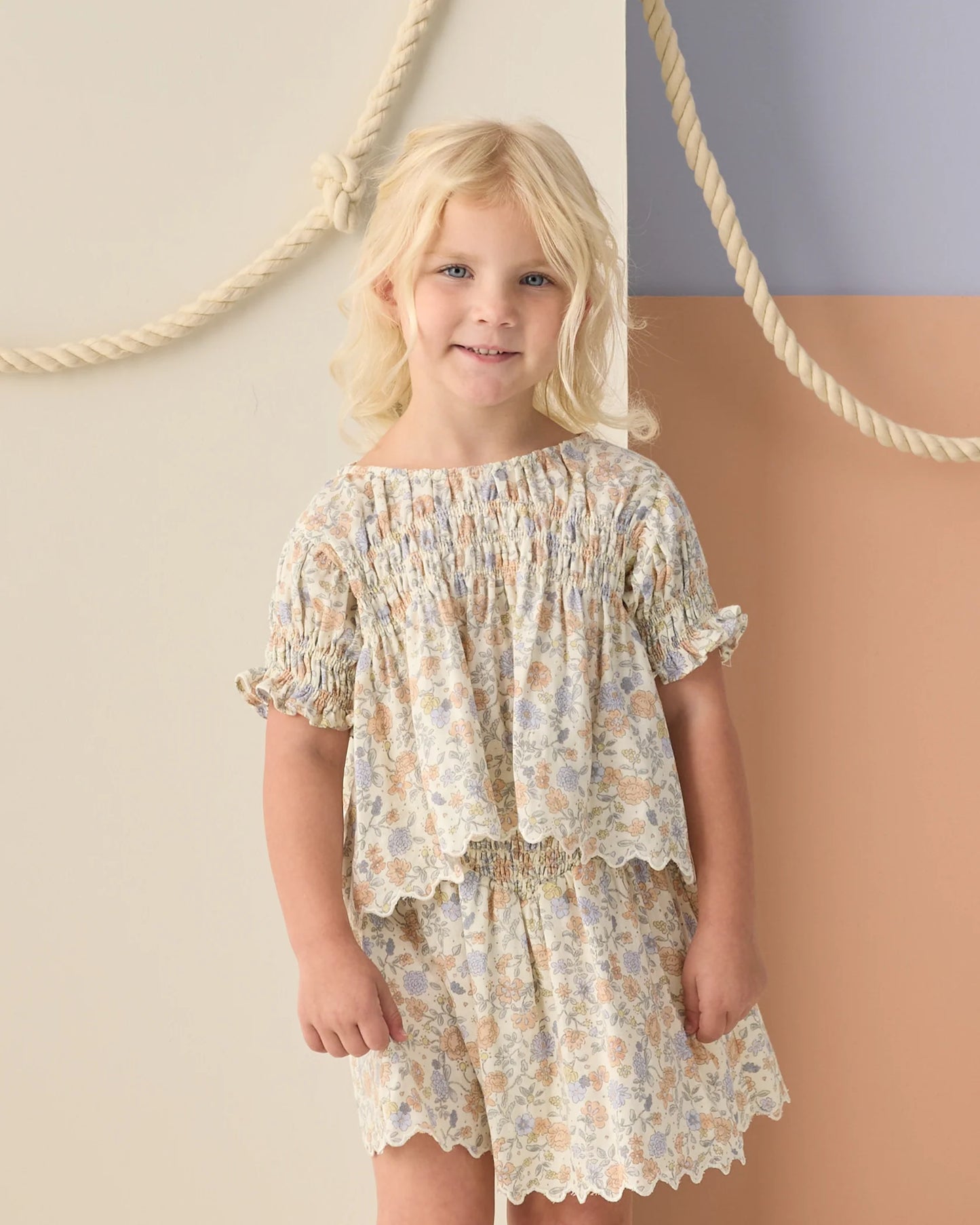Rylee + Cru Ivory Bloom | Smocked V Mini Skirt