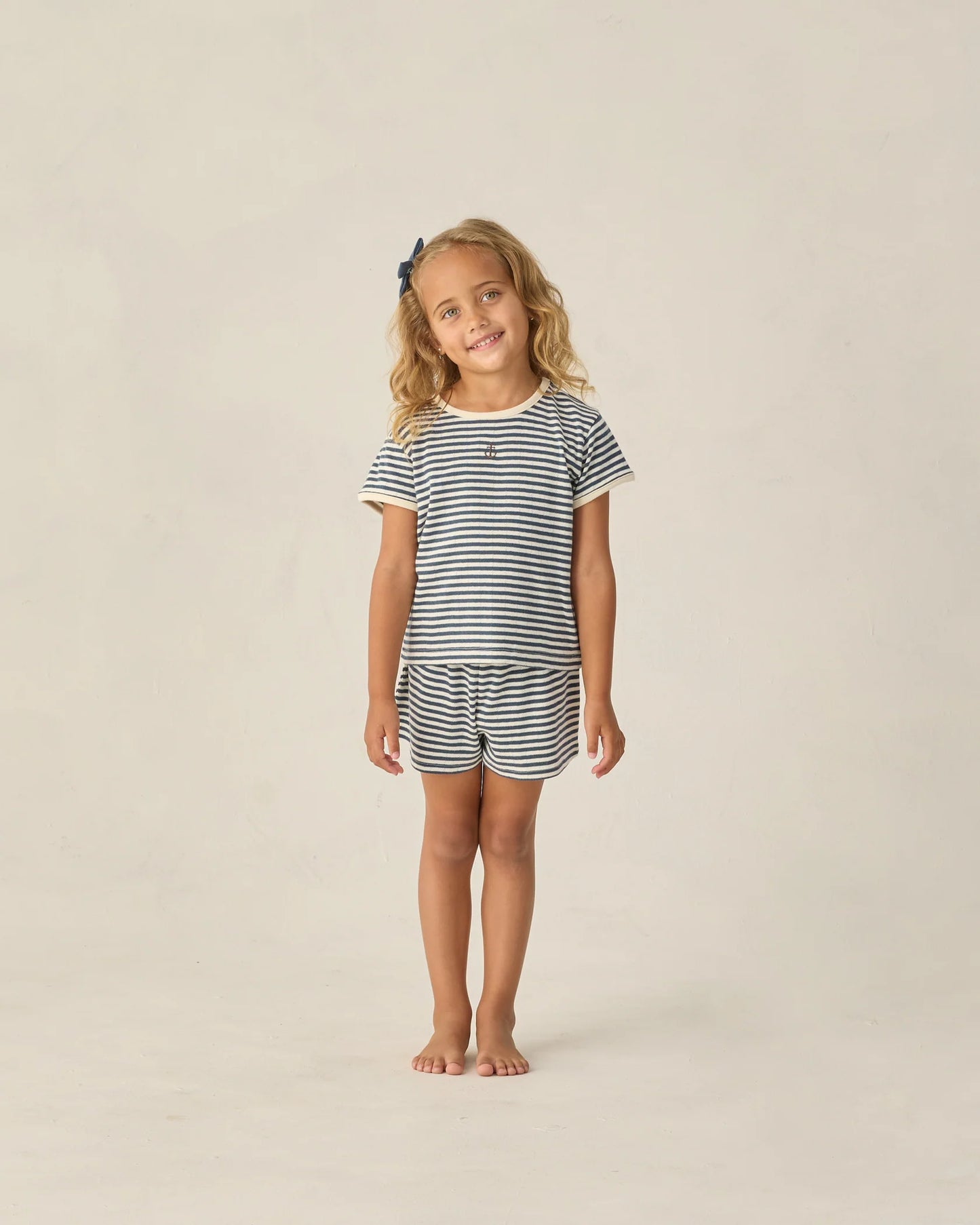 Rylee + Cru Navy Stripe | Pointelle Tee + Short Set