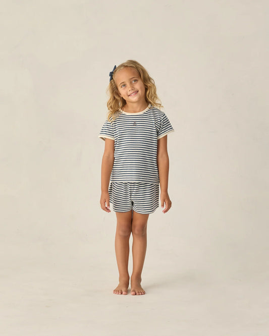 Rylee + Cru Navy Stripe | Pointelle Tee + Short Set