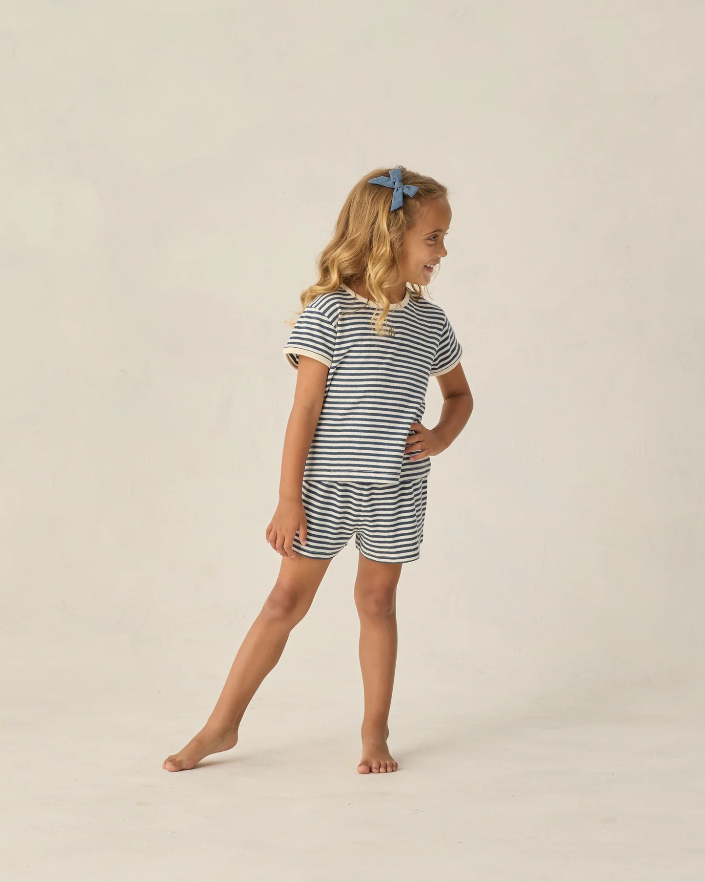 Rylee + Cru Navy Stripe | Pointelle Tee + Short Set