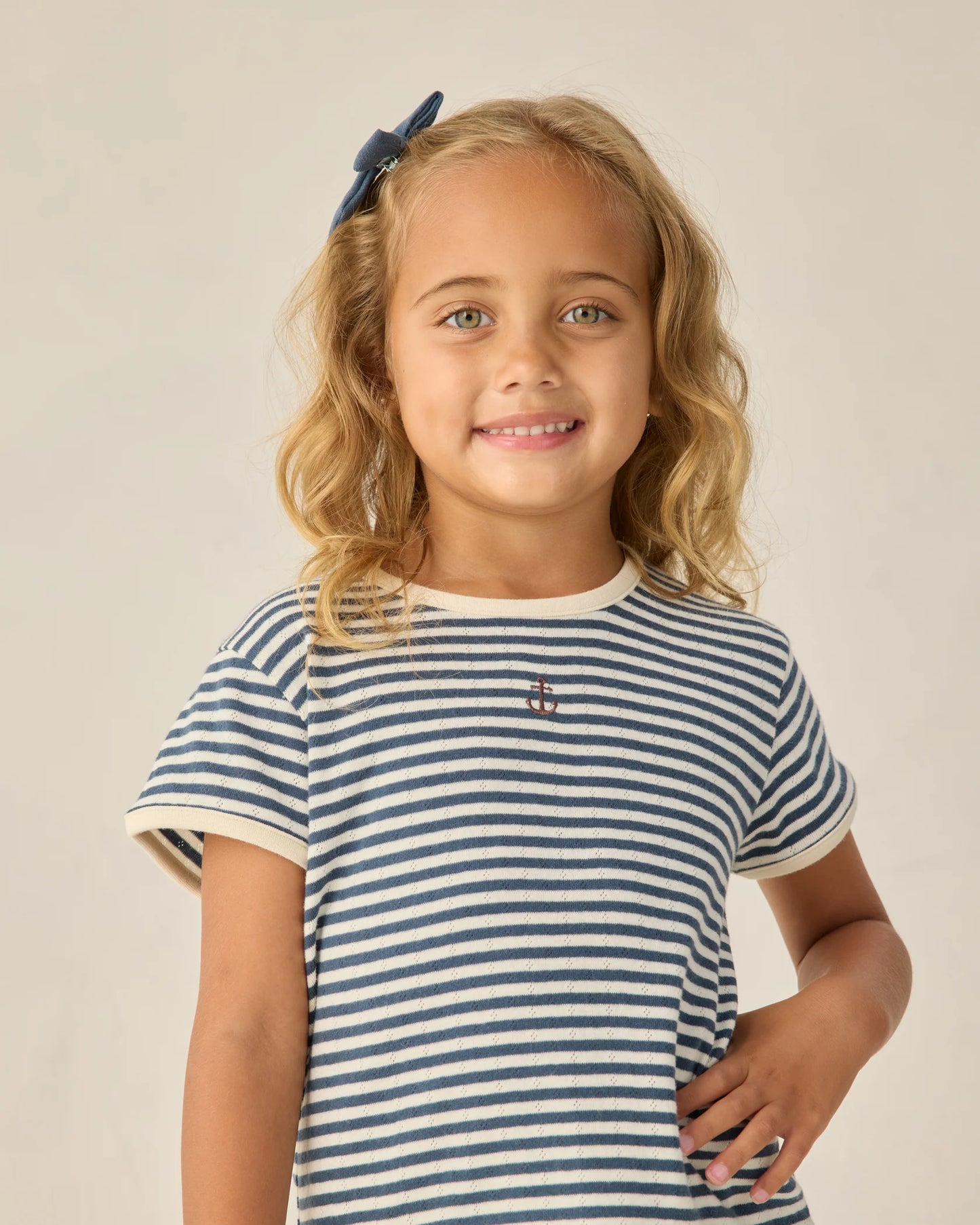 Rylee + Cru Navy Stripe | Pointelle Tee + Short Set