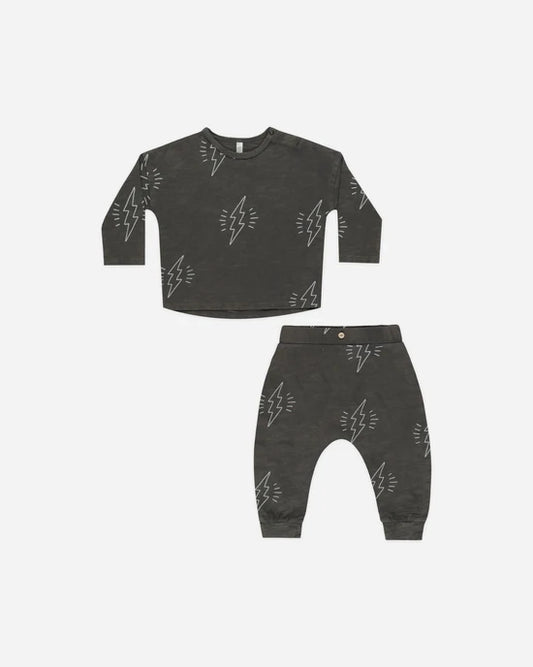 Rylee + Cru Black Bolts | Long Sleeve Tee + Pant Set